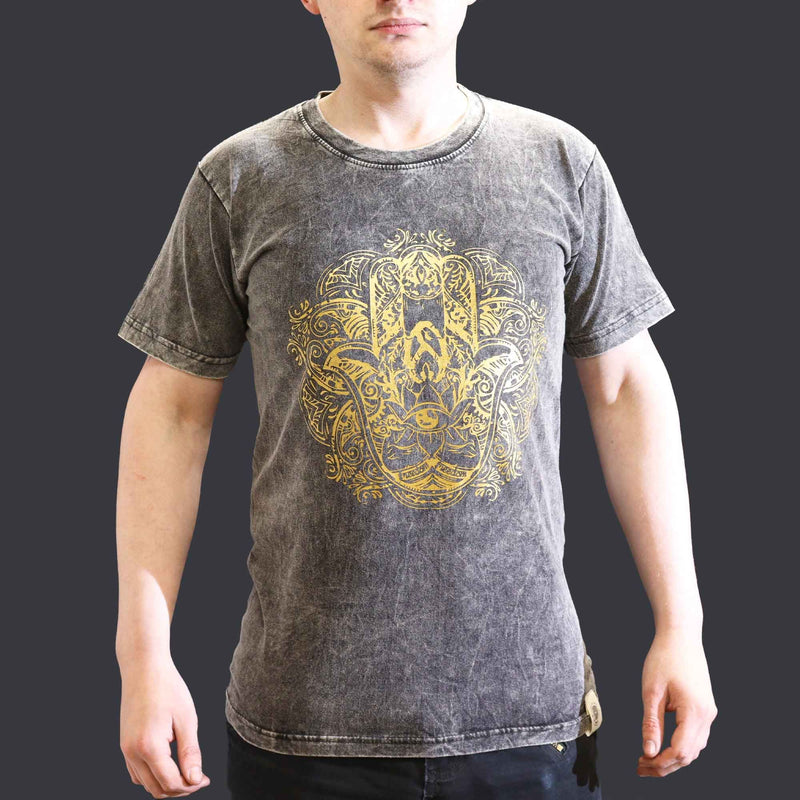 Nomad Sari Stonewashed Cotton T-Shirt – Hamsa – Dark Grey – Small product image