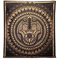 Double Cotton Bedspread + Wall Hanging - Hamsa - Black Gold product image