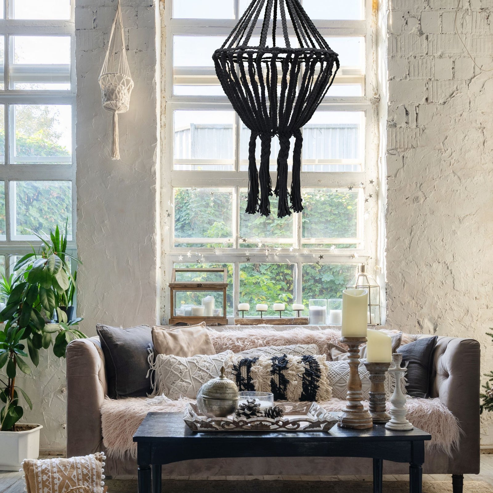 Macrame Large Drop Chandelier - Black product image