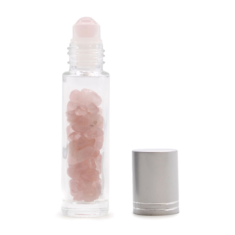 Gemstone Essential Oil Roller Bottle - Rose Quartz - Silver Cap product image