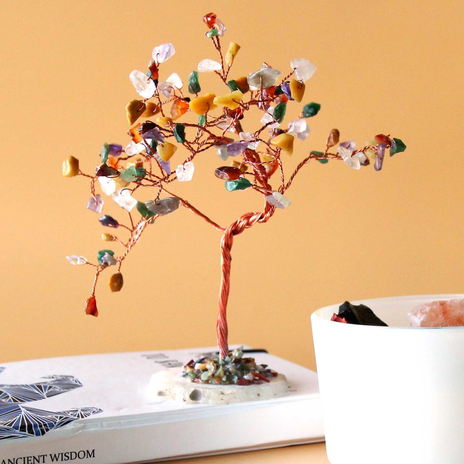 Lrg Gemstone Tree - Multi Stones on Natural Agate Base (100 stones) product image