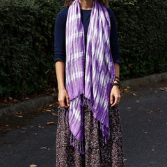 Boho Java Art Stole/Scarf - Lavender Stripes & Motiff - 62x200cm product image 2