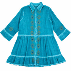 Nomad Sari On the Med Collection - Tunic Dress - Turquoise with Evil Eye Block Print (L-XL) product image
