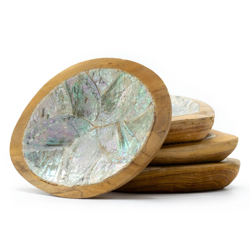 Set of 4 Teak Mini Bowls with Shell Decor (assorted) product image