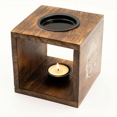 Large Square Mango Wood Oil Burner- Buddha Face product image 3