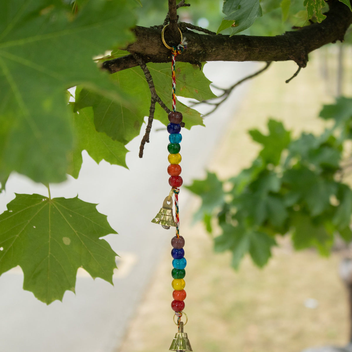 Indian Chimes - Brass OM with Chakra Beads String Bells 53cm product image 5