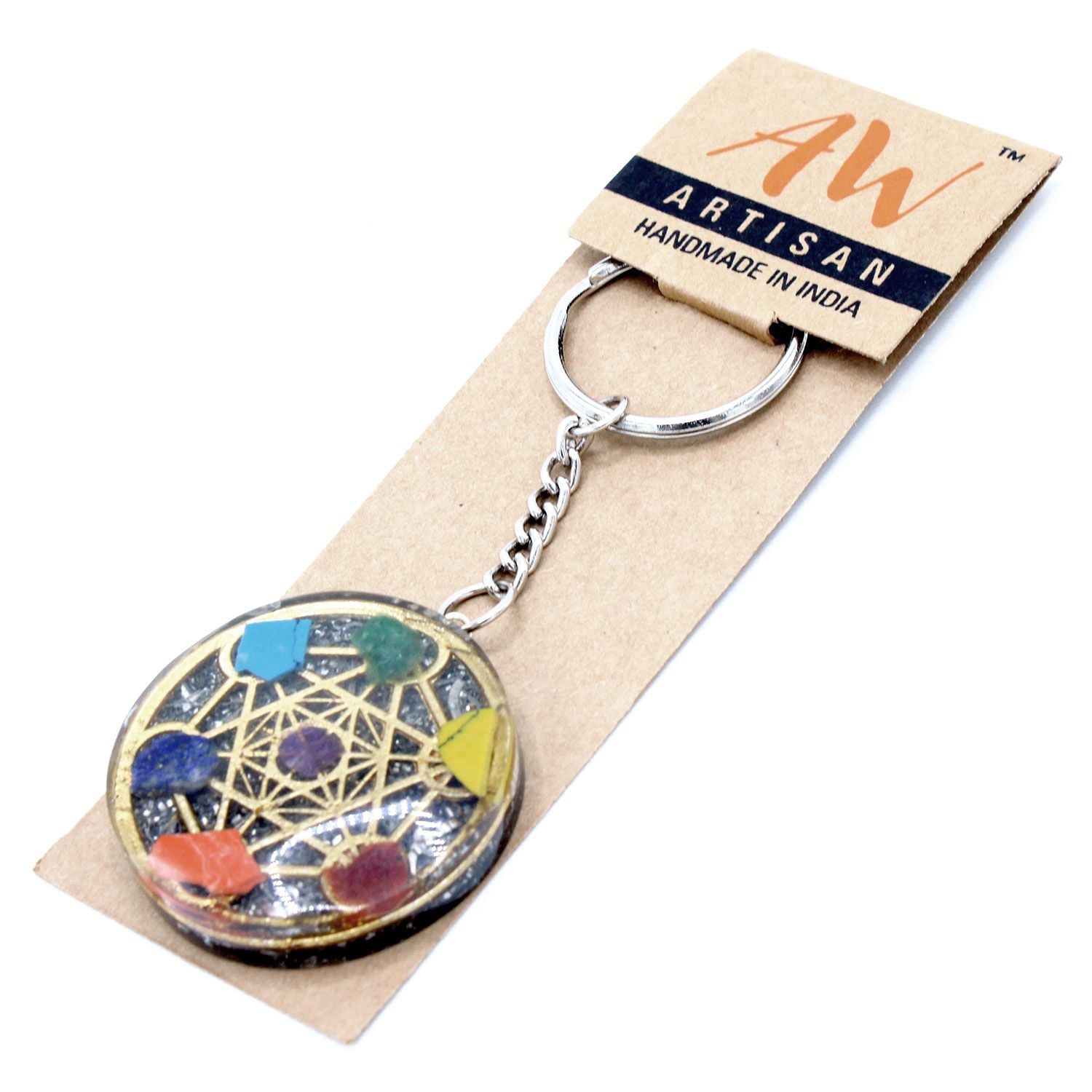 Orgonite Power Keyring - Round Seven Chakra product image