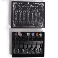 Set of 7 Dark Silver Gemstone Crystal Witch Spoons product image