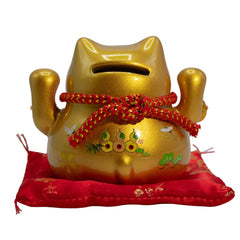 Ceramic Money Cat Bank - Gold on Cushion product image