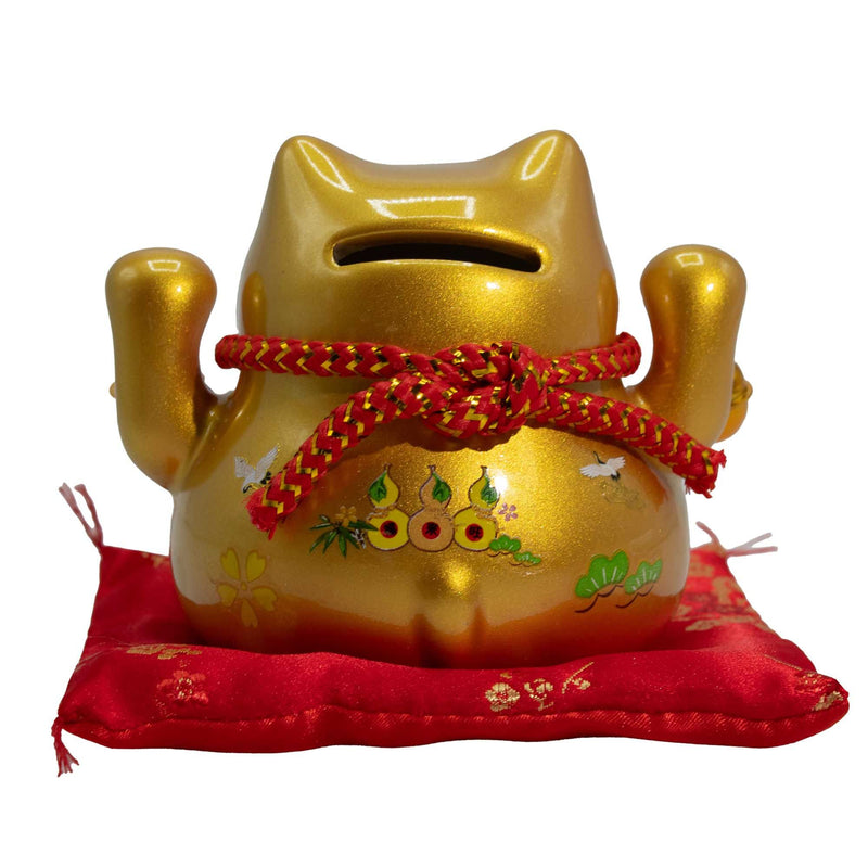 Ceramic Money Cat Bank - Gold on Cushion product image