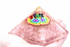 Orgonite Pyramid - Rose Quartz Rainbow Flower of Life - 70 mm product image 2