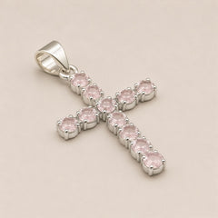Indian Devotional Pendant - Silver Plated (45cm Chain)- Rose Quartz Crucifix product image 4