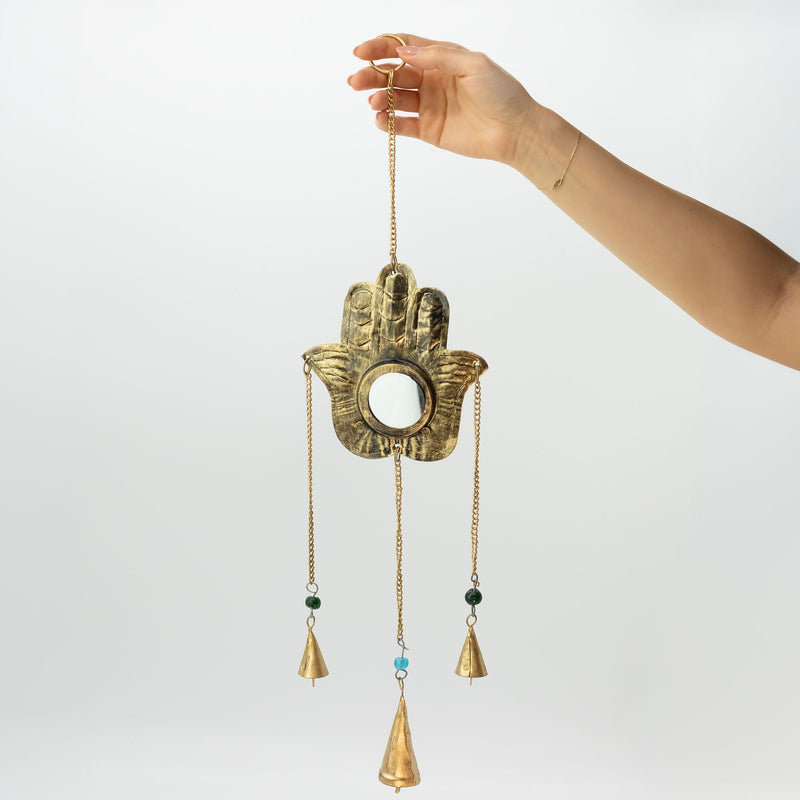 Indian Chimes - Hamsa Sm Mirror 3 Bells product image