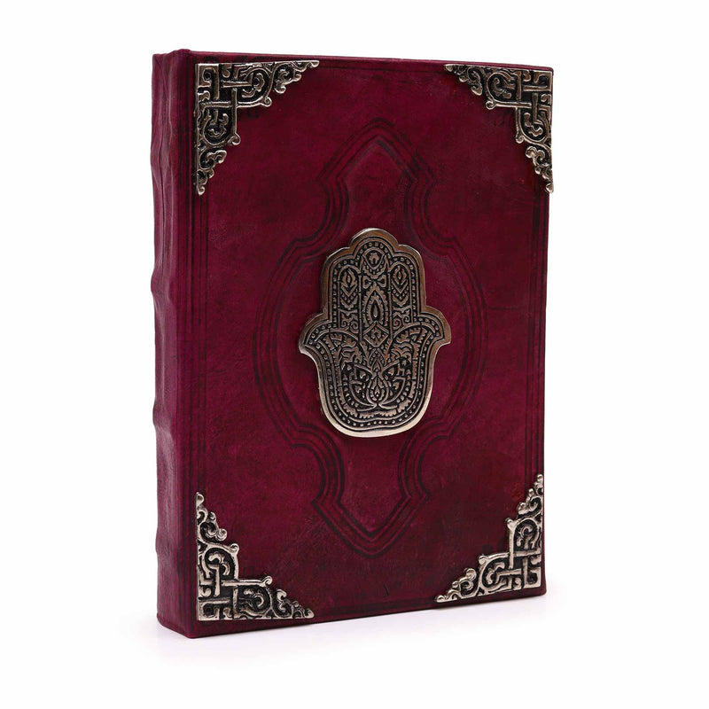 Heafty Red Tan Book - Zinc Hamsa Decor - 200 Deckle Edges Pages - 26x18cm product image