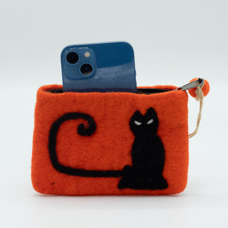 Natural Felt Zipper Pouch (asst) - Cat Face product image