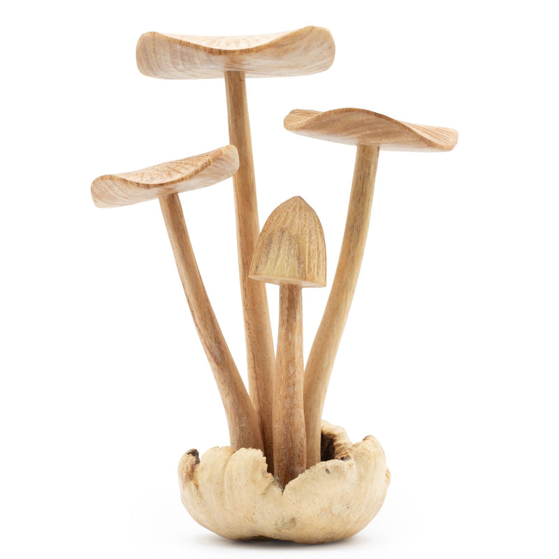 Handmade Parasite Wood Art Carving - Set of 4 Large Mushrooms product image