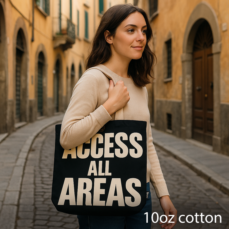 Iconic Classic Tote Bag - ACCESS ALL AREAS - Black Natural 10oz product image