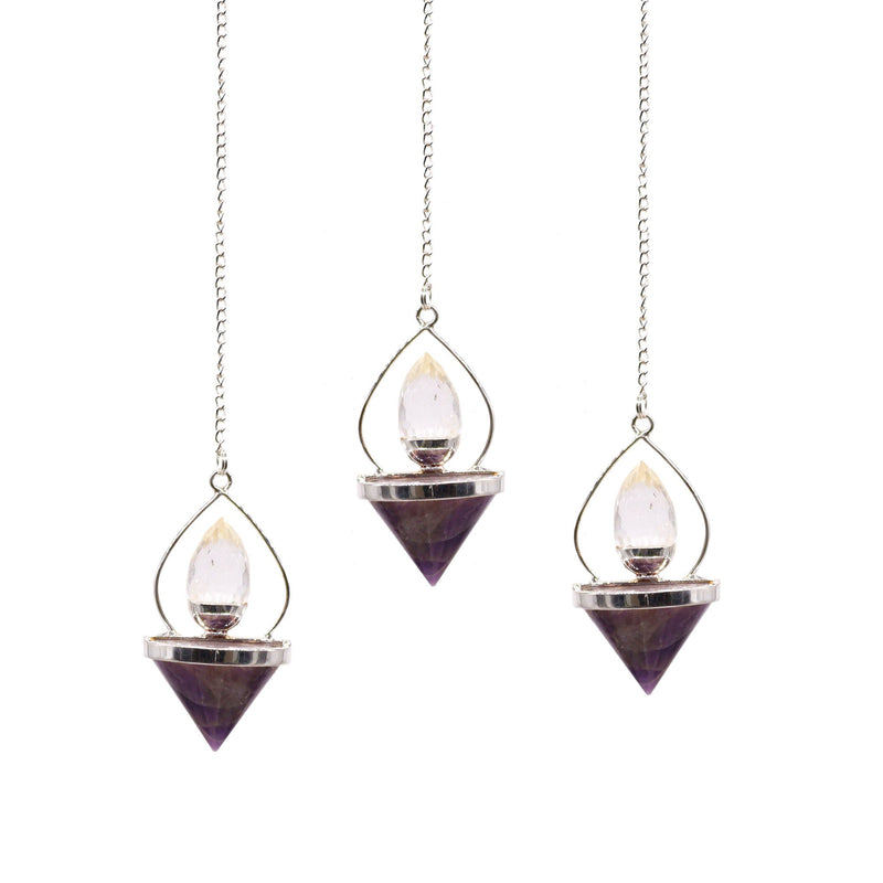 Gemstone Lantern of Life Pendulum - Amethyst & Rock Quartz product image