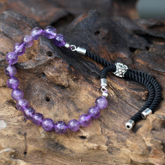925 Silver Plated Gemstone Black String Bracelet - Amethyst product image 3
