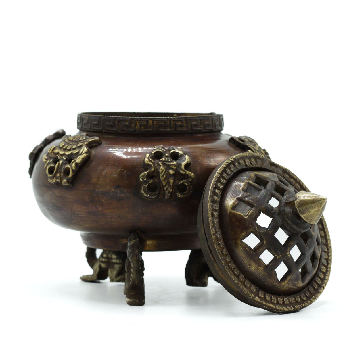 Brass Tibetan Incense Burner - Six Symbols Standing Pot product image 2