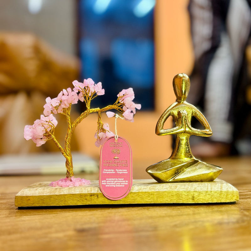 Gemstone Yoga Garden - Namaste Pose - Rose Quartz Tilted Tree - 100 chipstones product image