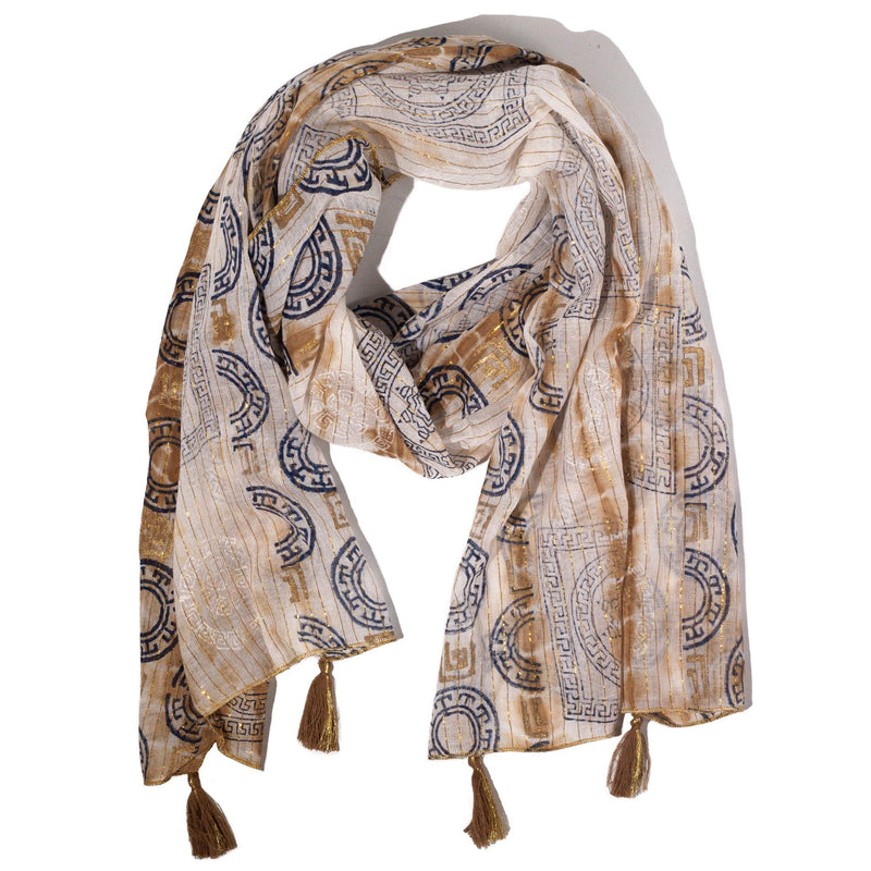 Nomad Sari Summer Marbella Print Scarf - Coffee with Gold (180x50cm) product image