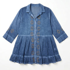 Nomad Sari On the Med Collection - Tunic Dress - Dusky Blue with Evil Eye Block Print (M-L) product image 2