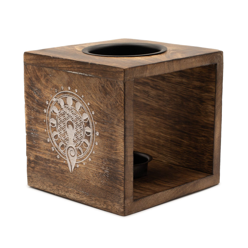 Large Square Mango Wood Oil Burner - Moon Goddess product image