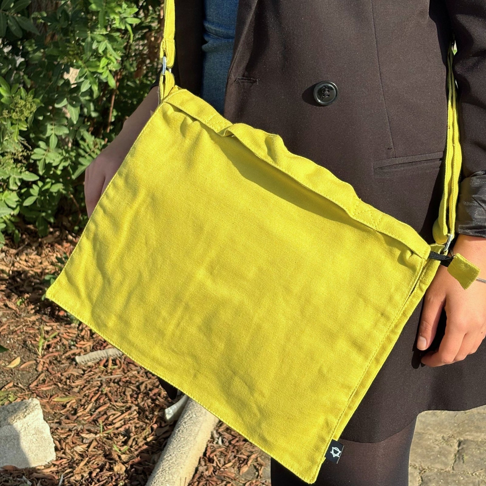 Cotton Canvas Laptop Messenger Bag - Mustard product image