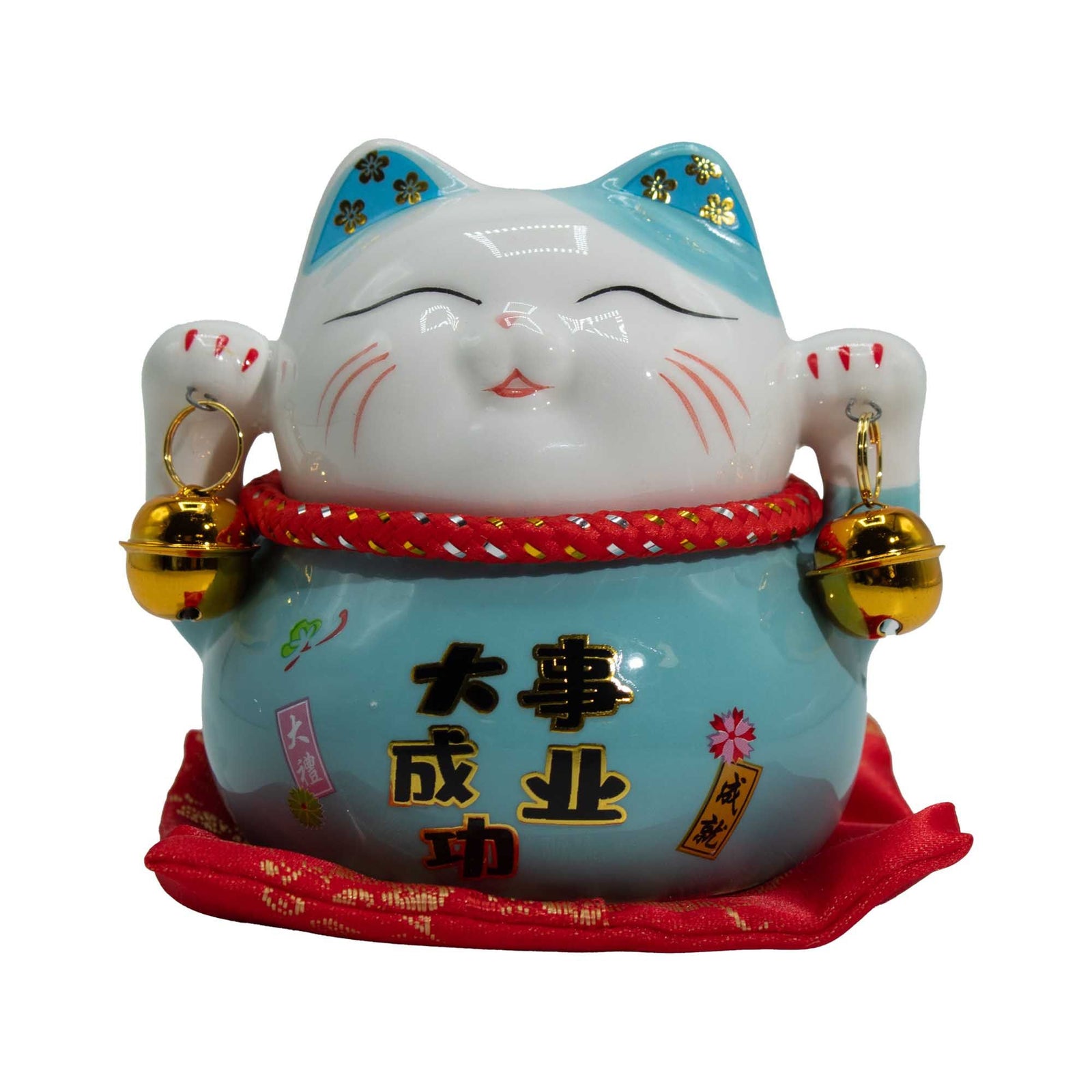 Ceramic Money Cat Bank - Blue on Cushion product image