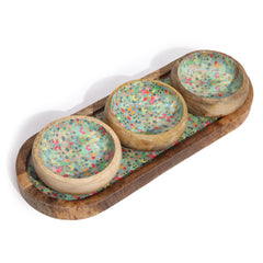Mango Wood Tray with 3 Bowls - Mediterranean Tile pattern product image 6