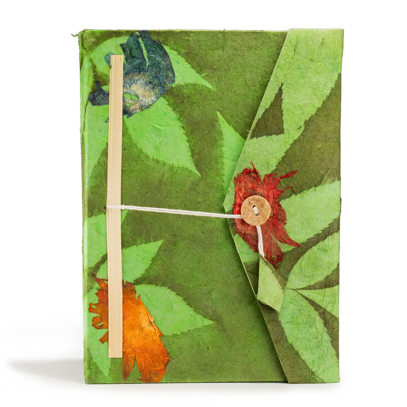 Lokta Bold Floral Notebook – Large (21x15cm) – 45 Leaves – Includes Bookmark – Moss Green product image