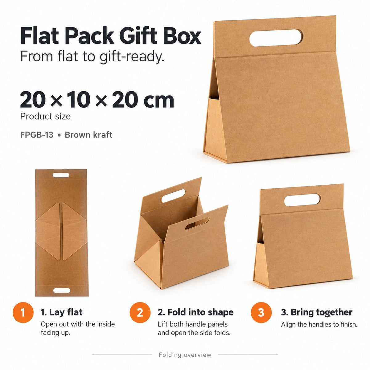 Flat Pack Gift Box - Lrg Hand Box (28x12.5x26cm) - Brown Craft