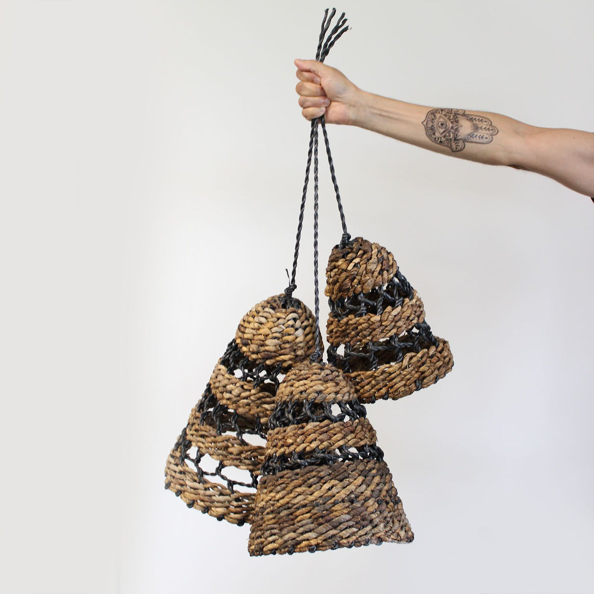 Natural Banana Leaf & Hitam Raffia Lamp Shades - Set of 3 product image 2