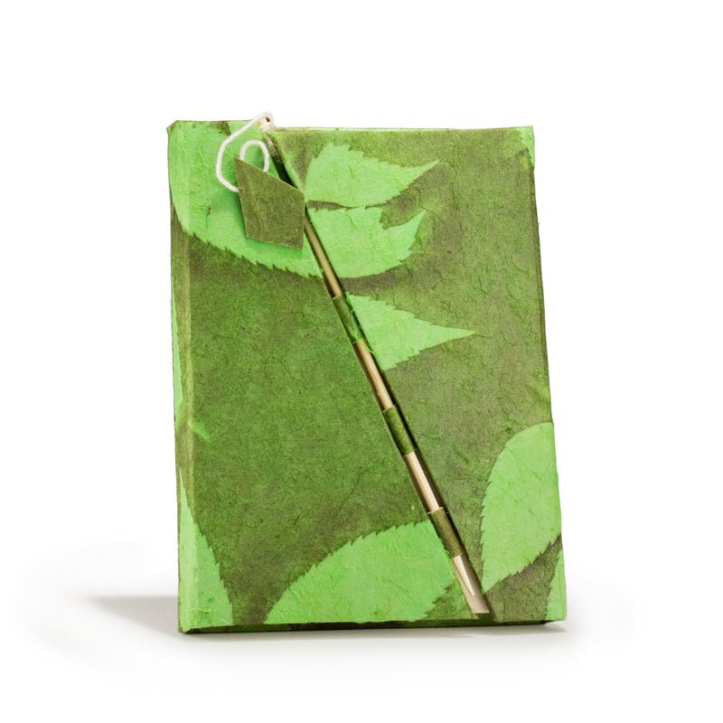 Lokta Bold Floral Bamboo Lock Notebook – Medium (15x12cm) – 45 Leaves – Moss Green product image