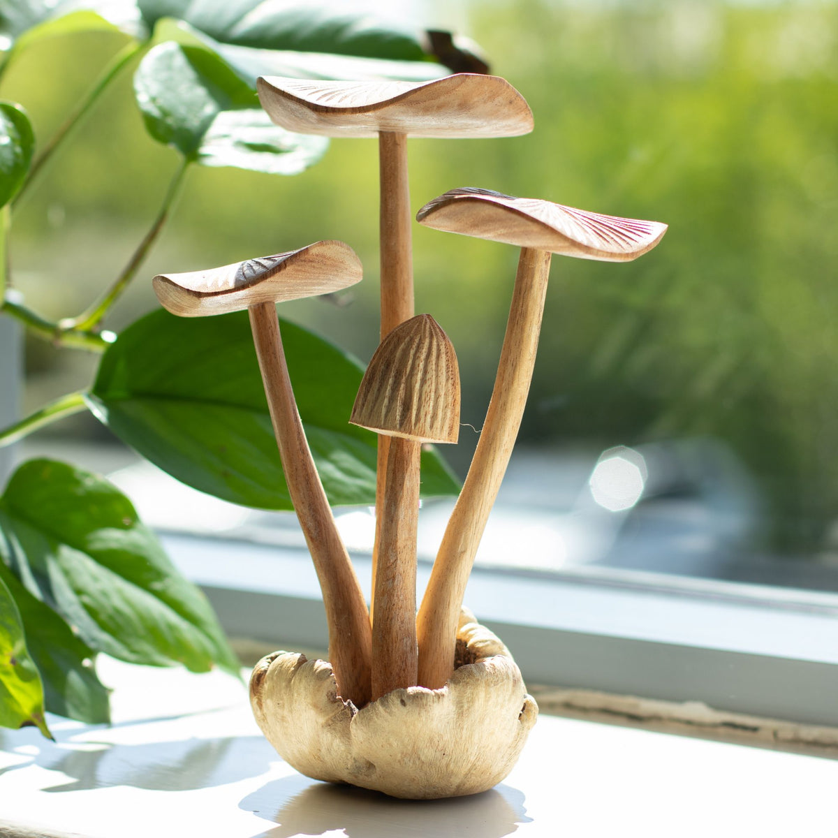 Handmade Parasite Wood Art Carving - Set of 4 Large Mushrooms product image 2