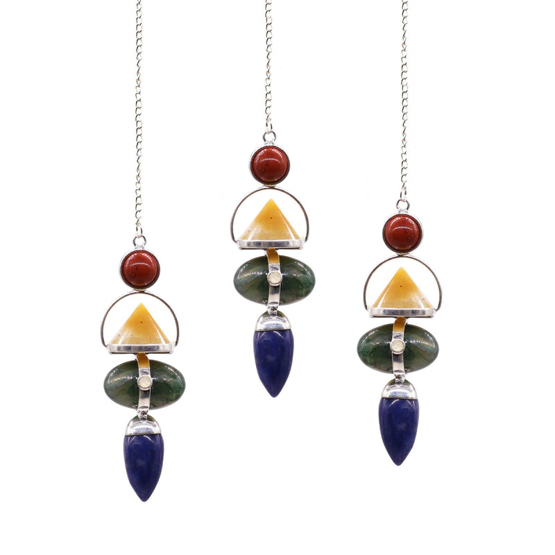 Four Elements Gemstone Pendulum - Red Jasper, Yellow Adventurine, Moss Agate, Sodalite & Moonstone product image