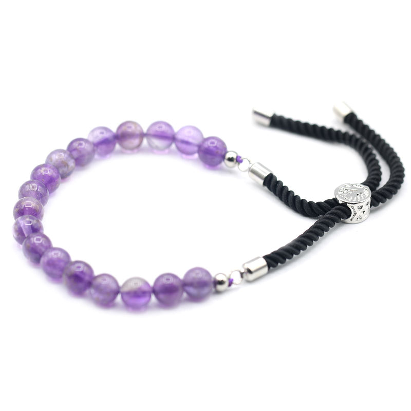 925 Silver Plated Gemstone Black String Bracelet - Amethyst product image