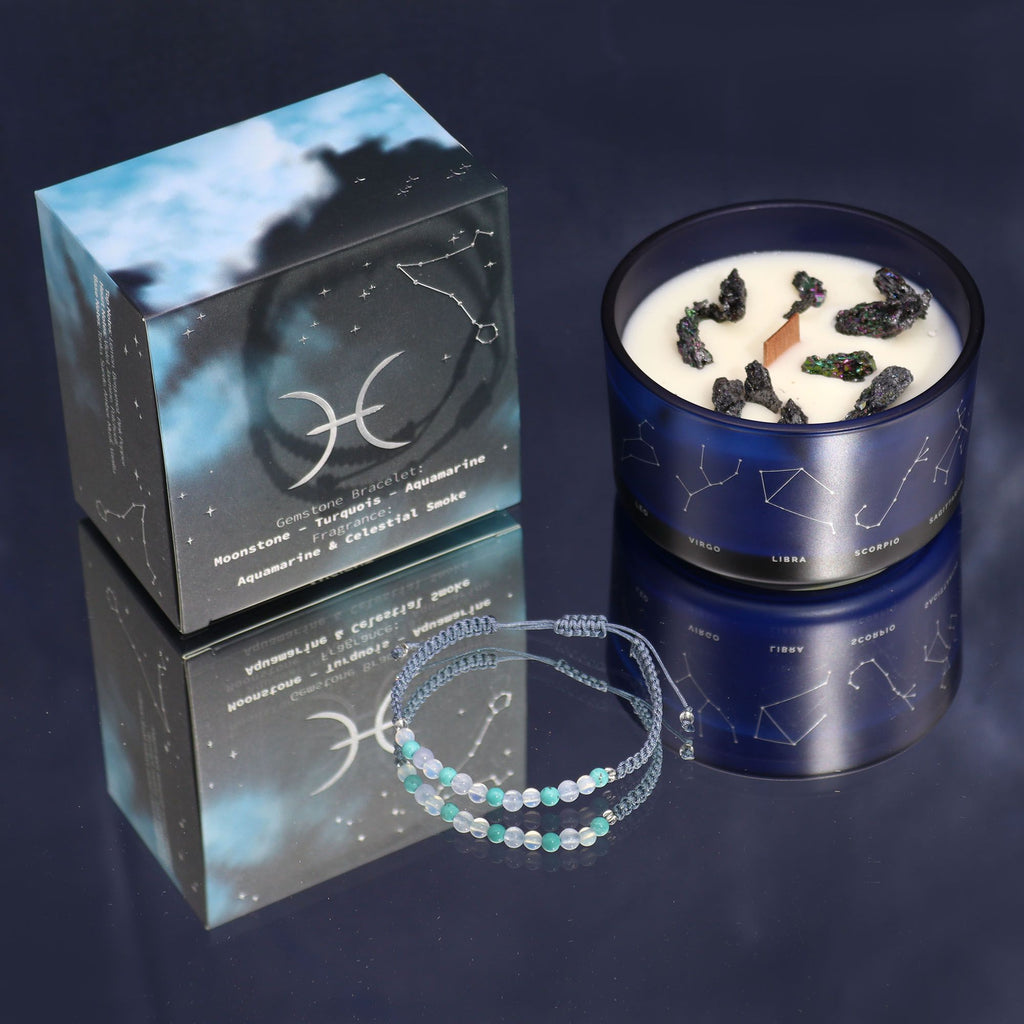 Zodiac Crystal Candle with Gemstone Bracelet - Pisces product image 6