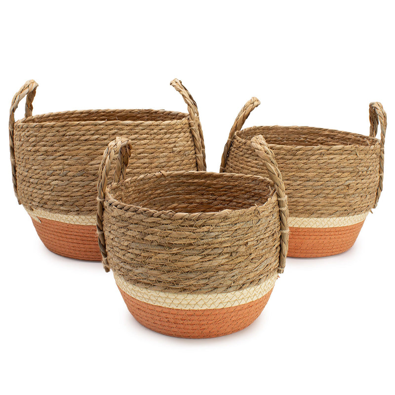 Straw & Seagrass Large Baskets - Natural & Orange- Set of 3 product image