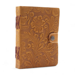 Leather Embossed Notebook – Tan Floral Pattern – 17.8×12.7 cm product image 3