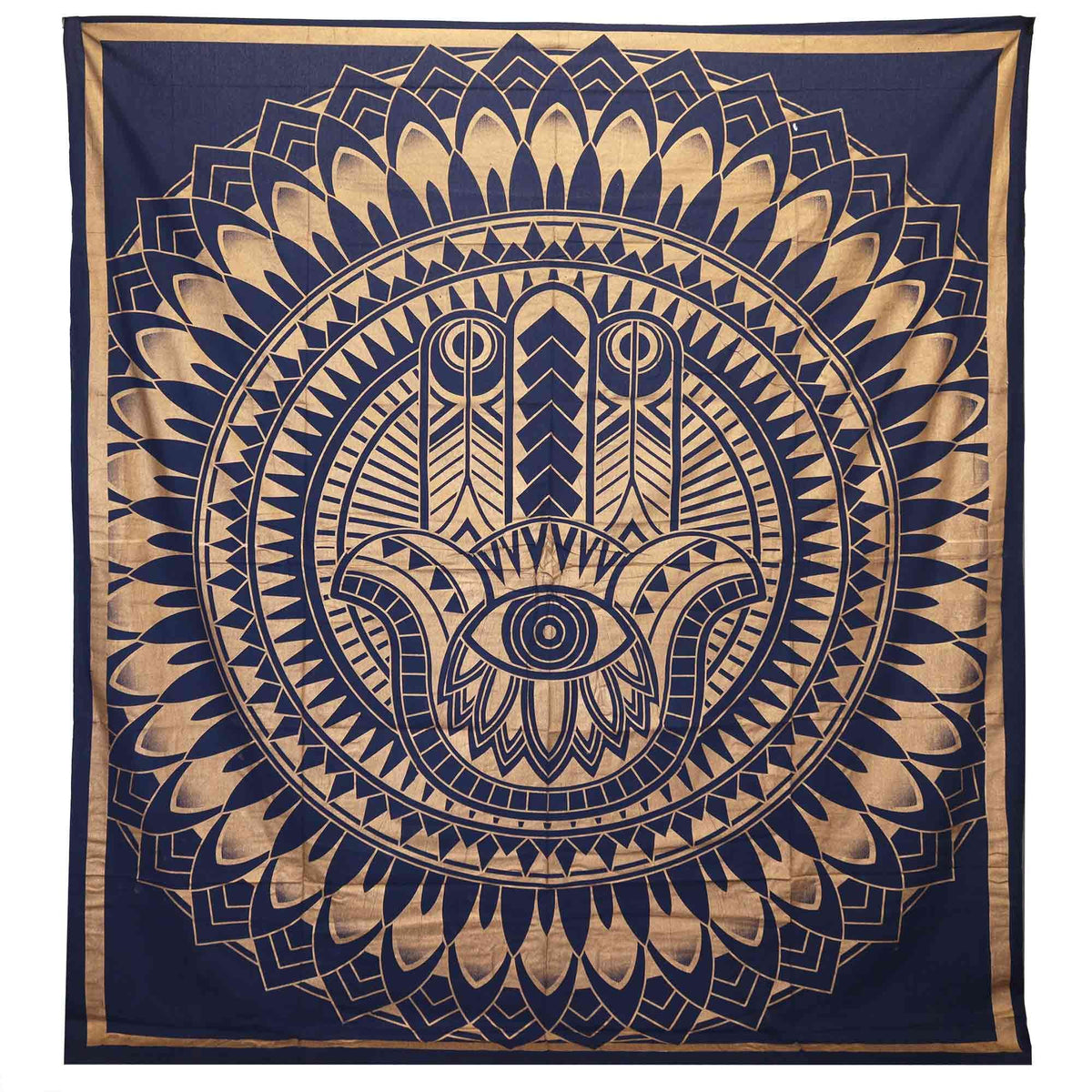 Double Cotton Bedspread + Wall Hanging - Hamsa - Blue Gold product image