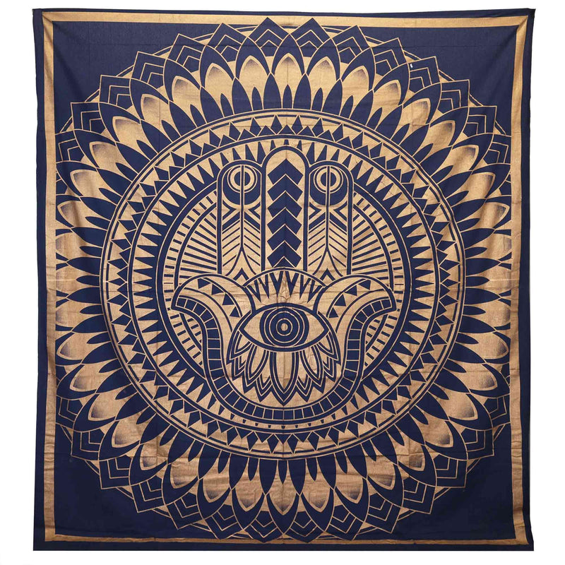 Double Cotton Bedspread + Wall Hanging - Hamsa - Blue Gold product image