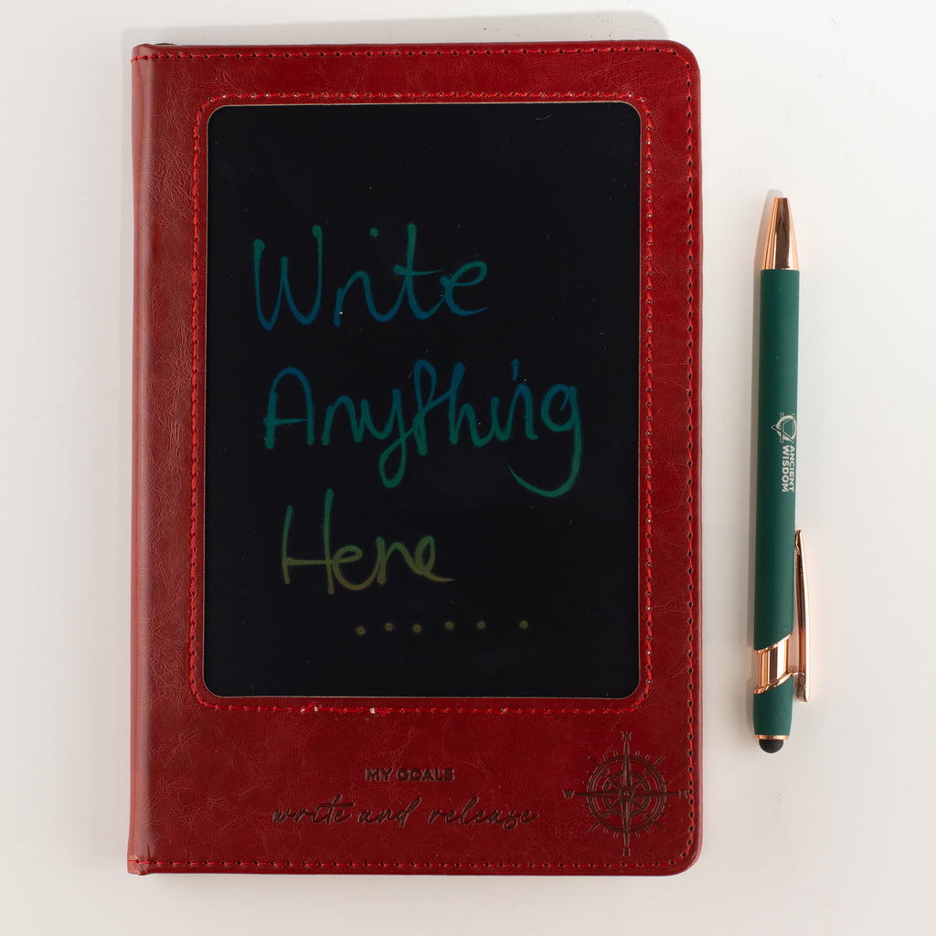 A5 Intention Note Book - LCD Wipe Screen - Red Leather Effect - 80 Leafs - product image 3