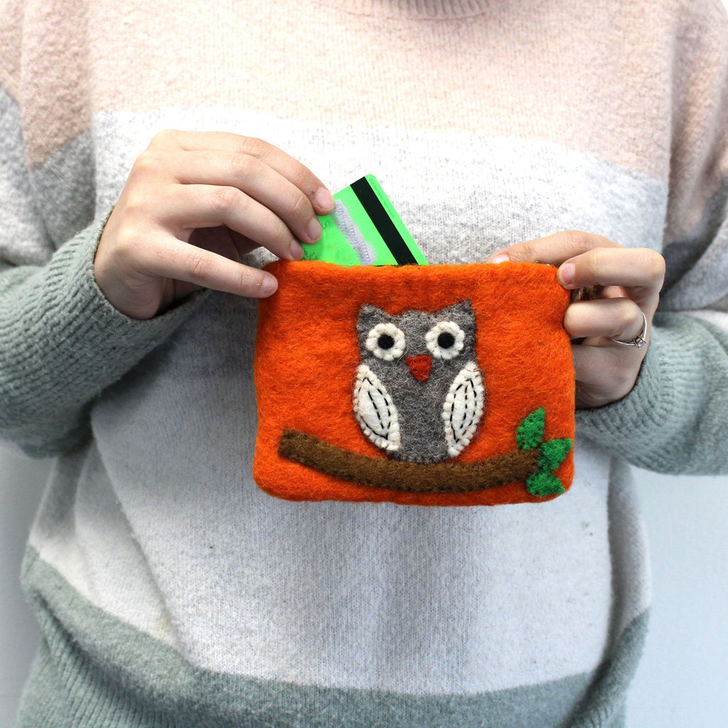 Natural Felt Zipper Pouch (asst) - Owl on Branch product image 3