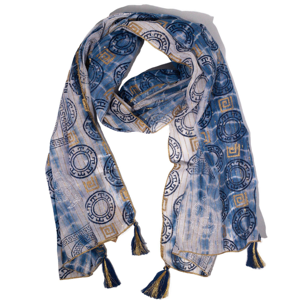 Nomad Sari Summer Marbella Print Scarf - Blue with Gold (180x50cm) product image 3