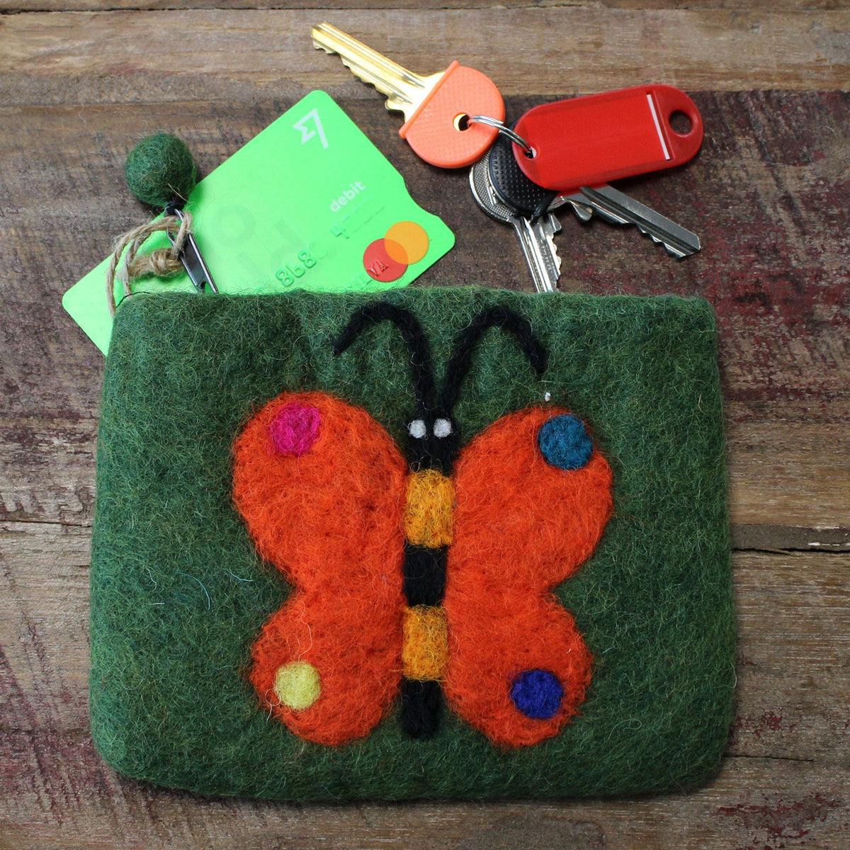Natural Felt Zipper Pouch (asst) - Big Butterfly product image 4