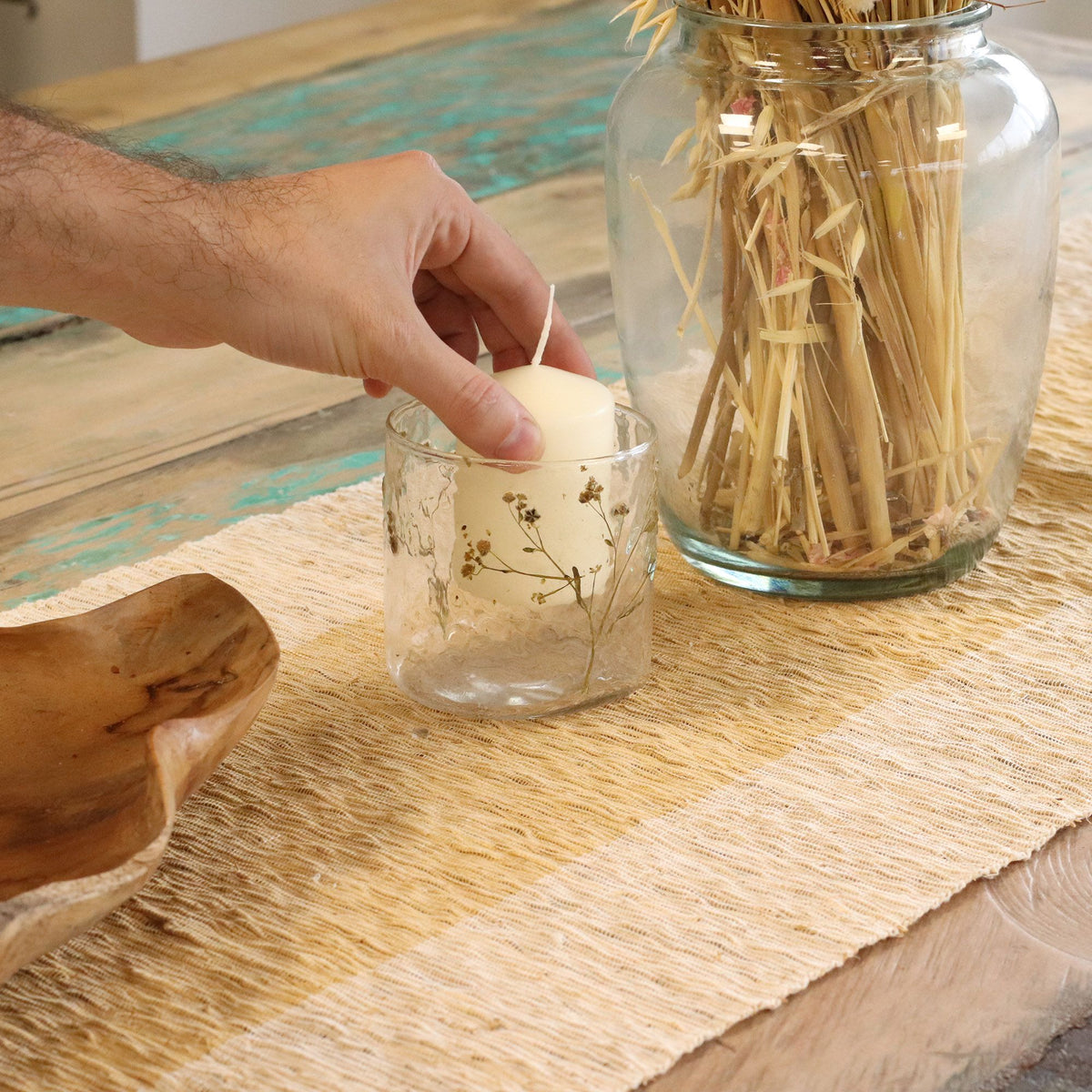 Natural Floral Glass - Straight Candle Holder - Margarita - (8x8cm) product image 2