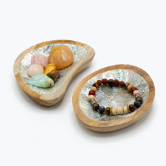 Set of 4 Teak Mini Bowls with Shell Decor (assorted) product image 3