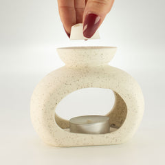 Ceramic Zen Oil Burner - Oval Pebble - Speckled Off-White product image 5